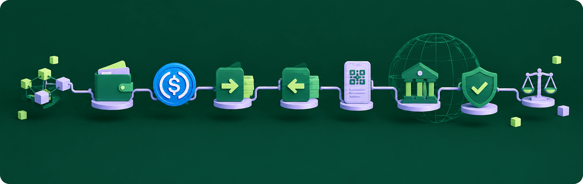 Glosario cripto para empresas: blockchain, wallet, USDC, pay out, pay in, link de pago, banco, seguridad y regulación conectados en una cadena de conceptos